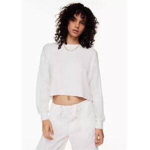 TNA Waffle Crew Boxy Longsleeve White Cropped Thermal Top Size Small
